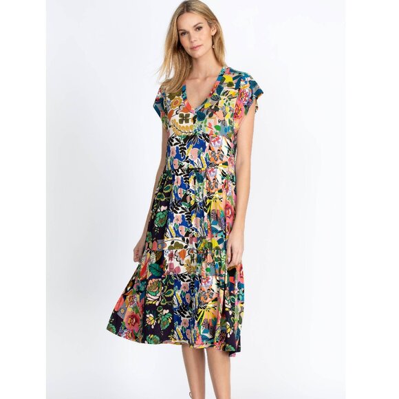 Johnny Was Chelsea Garden Tiered Tea Length Dress - Picture 1 of 11